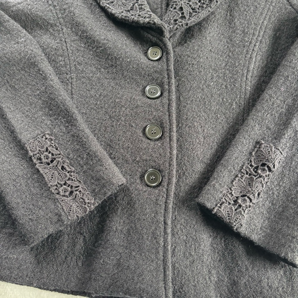 Cynthia Rowley Lace Collar Black Wool Jacket - Picture 11 of 12